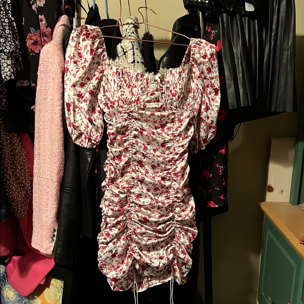 Floral Ruched Puff Sleeve Dress